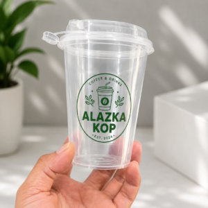 Sablon Gelas Cup Injection 14oz Ukuran 400ml dan Tutup LID Sambung