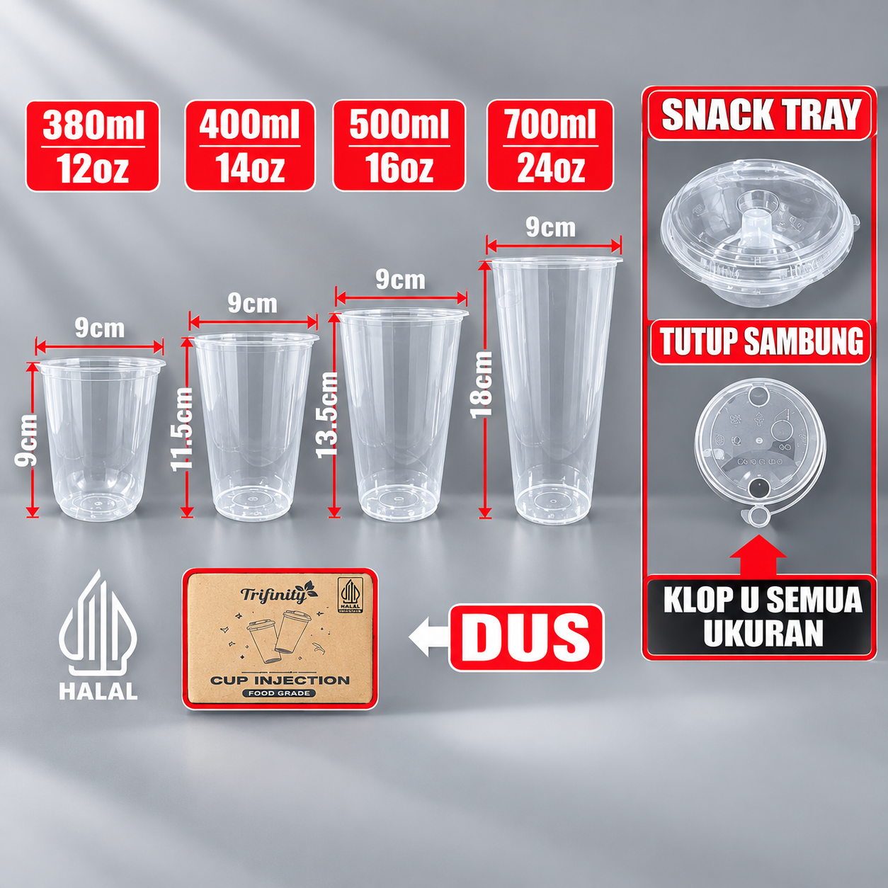 varian cup injection tebal & tutup lid sambung