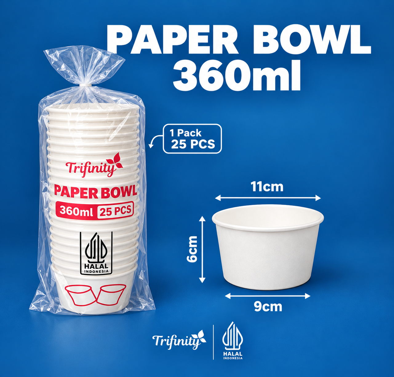 Paper Bowl Putih 360ml Tebal Pack 25pc